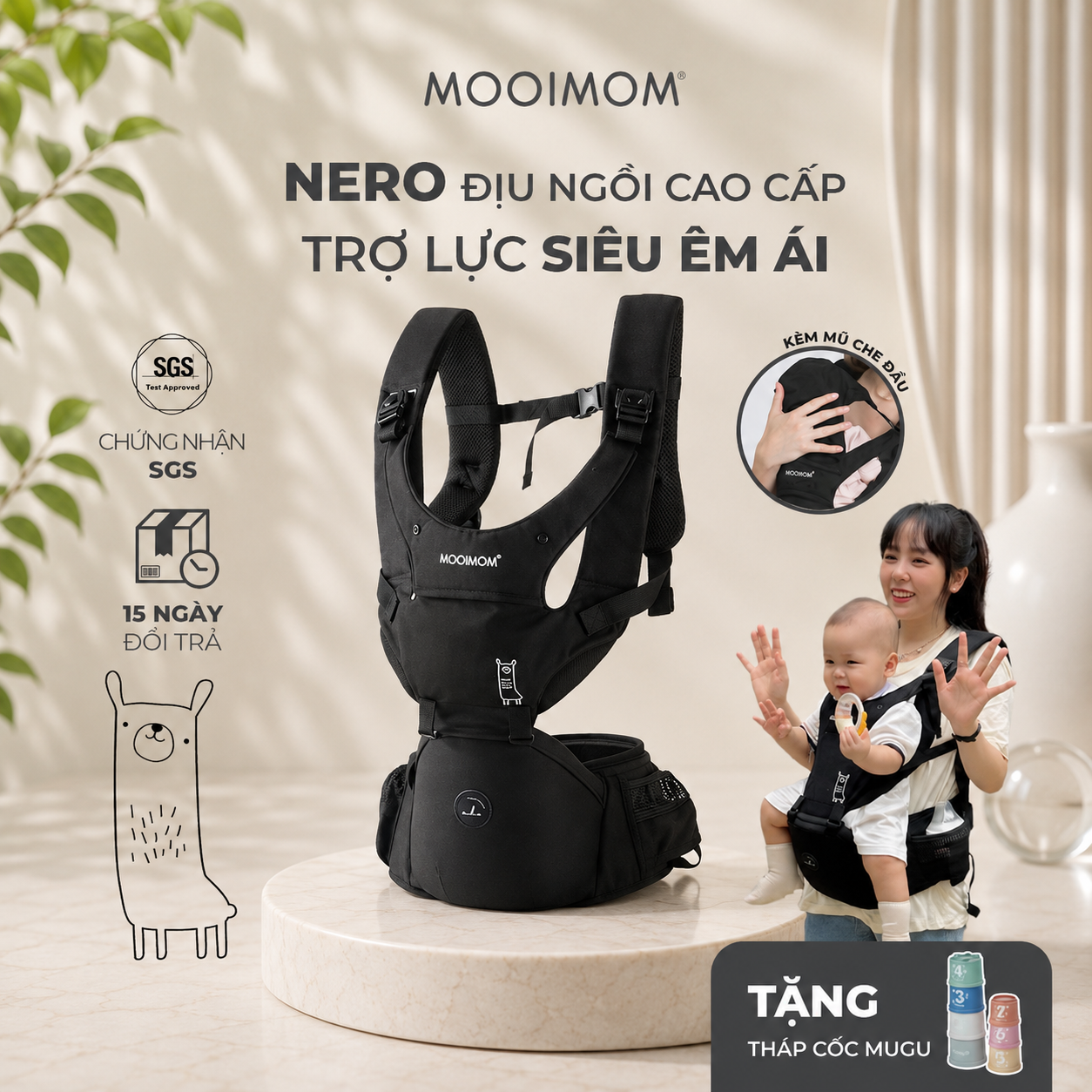 [PRE ORDER] MOOIMOM x Nero Bianco Địu Ngồi Em Bé Nero