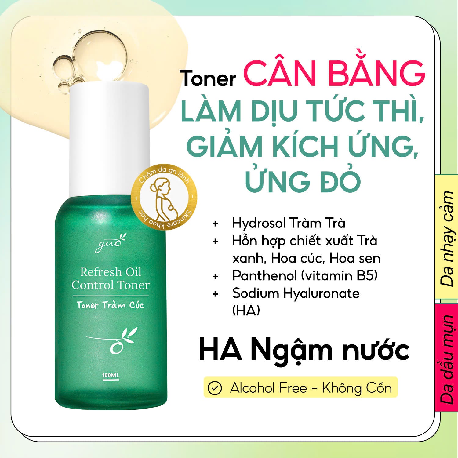 Toner Tràm Trà Hoa Cúc GUO Có Hyaluronic Acid Cho Bà Bầu Da Khô Thiếu Ẩm 100ml