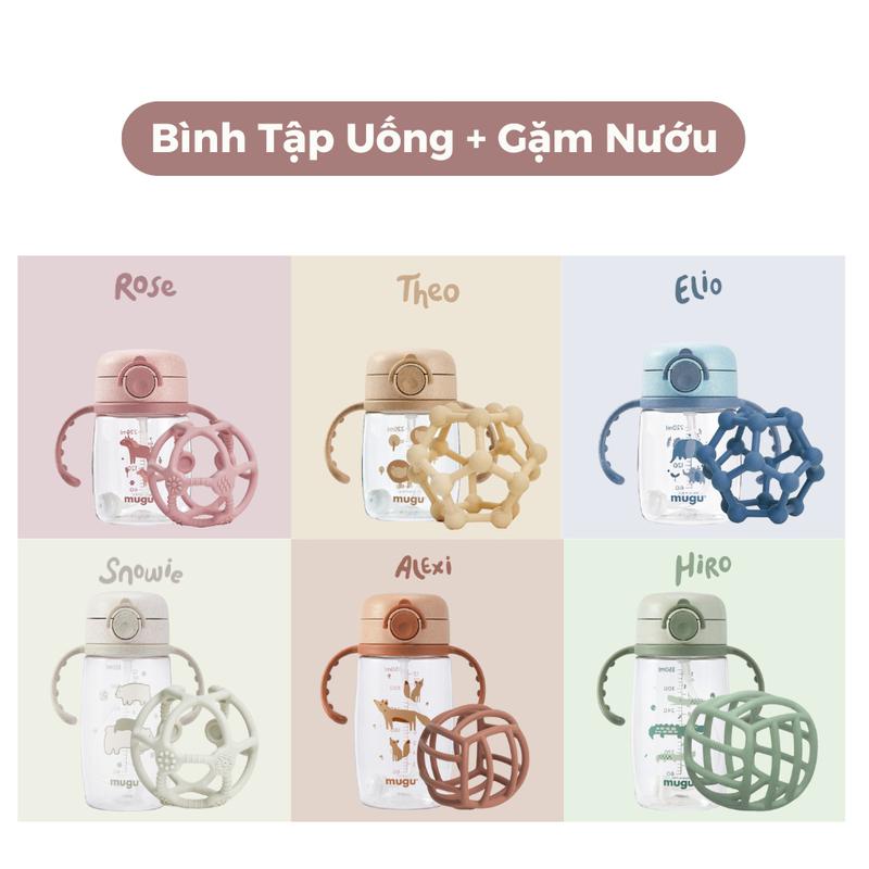 mugu Combo Bình Tập Uống Nước 220ml + Gặm Nướu Silicone