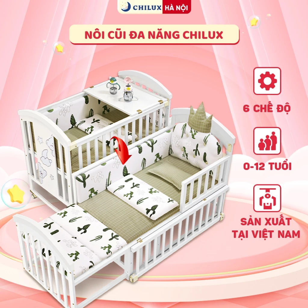 Nôi cũi Chilux Peace bản 6 chế độ màu trắng