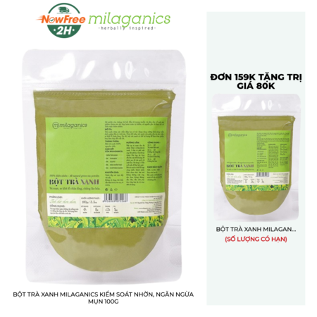 Milaganics Bột Trà Xanh Kiểm Soát Nhờn Ngăn Ngừa Mụn 100g